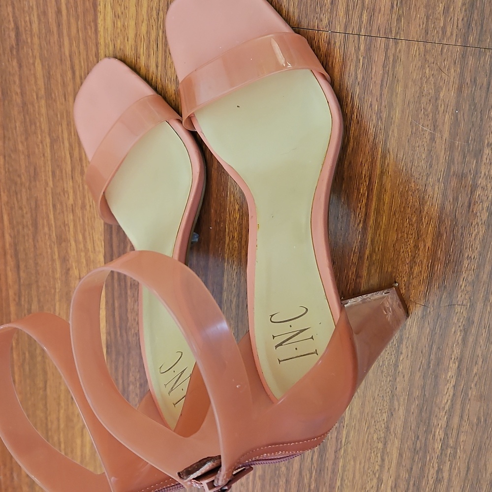 INC Pink Translucent Ankle Strap Padded Makenna Square Toe Block Heel Zip Size 9